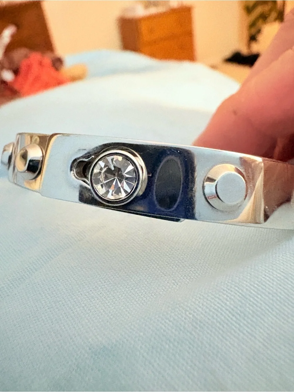 RARE Michael Kors Silver Stud & Crystal Hinged Slide Bangle Heritage Astor